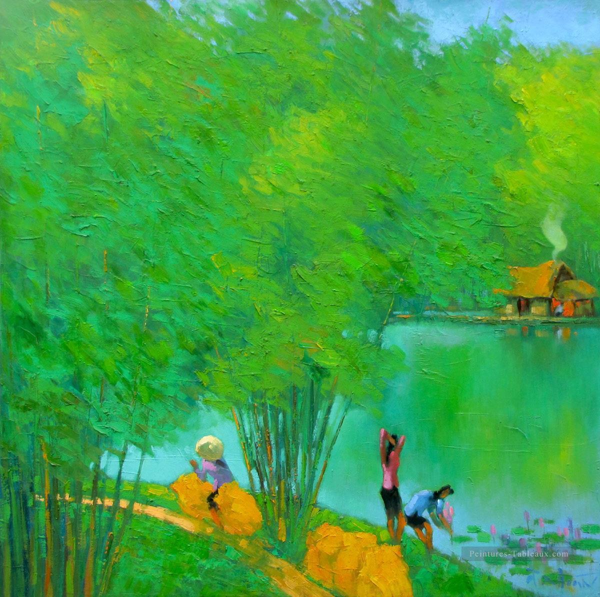 Étang vert Vietnamien Asiatique Peintures à l'huile